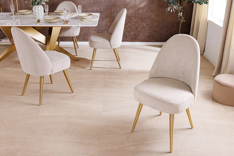 Lot de 2x chaises rétro MIA CASA beige cordon champagne or métal brossé