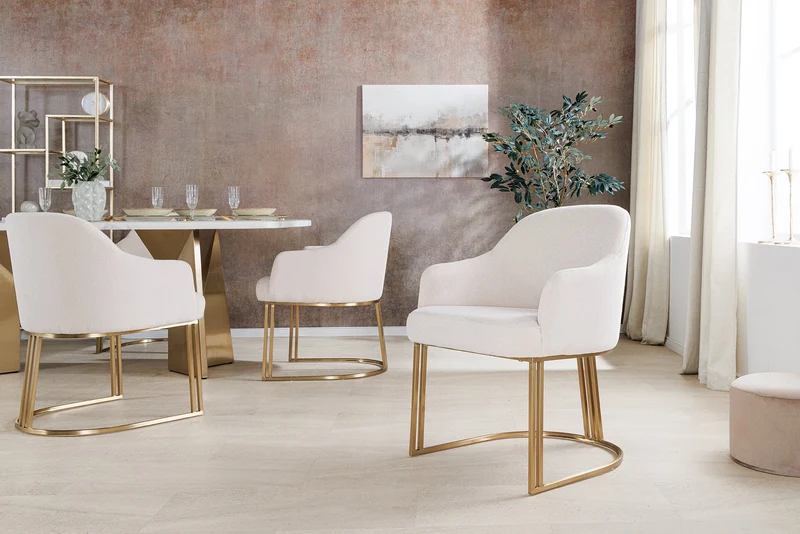 Lot de 2x chaises avec accoudoirs EXTRAVAGANCIA beige cordon métal brossé champagne or