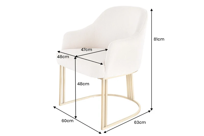 Lot de 2x chaises avec accoudoirs EXTRAVAGANCIA beige cordon métal brossé champagne or