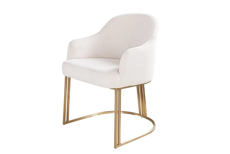 Lot de 2x chaises avec accoudoirs EXTRAVAGANCIA beige cordon métal brossé champagne or