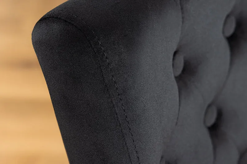 Lot de 2x chaises Chesterfield CASTLE velours noir rivets décoratifs en bois d'hévéa