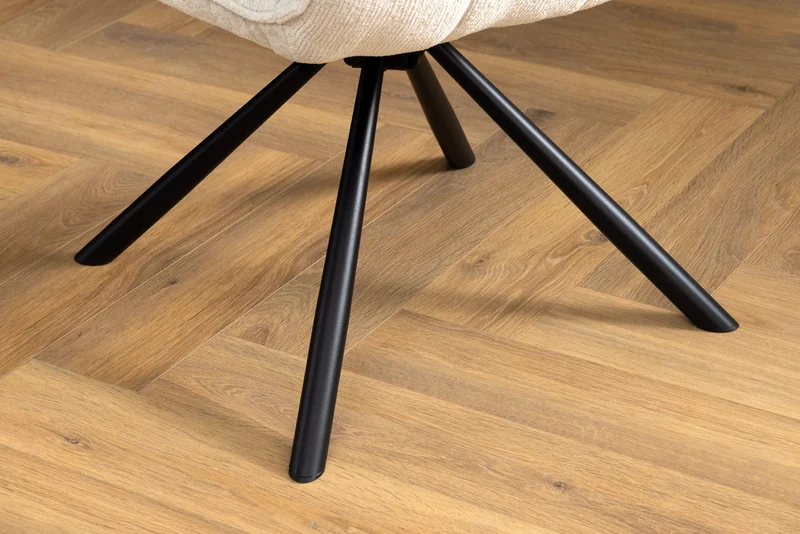 Lot de 2x chaises pivotante rétro UNIQUE pieds métal chenille beige champagne avec accoudoirs
