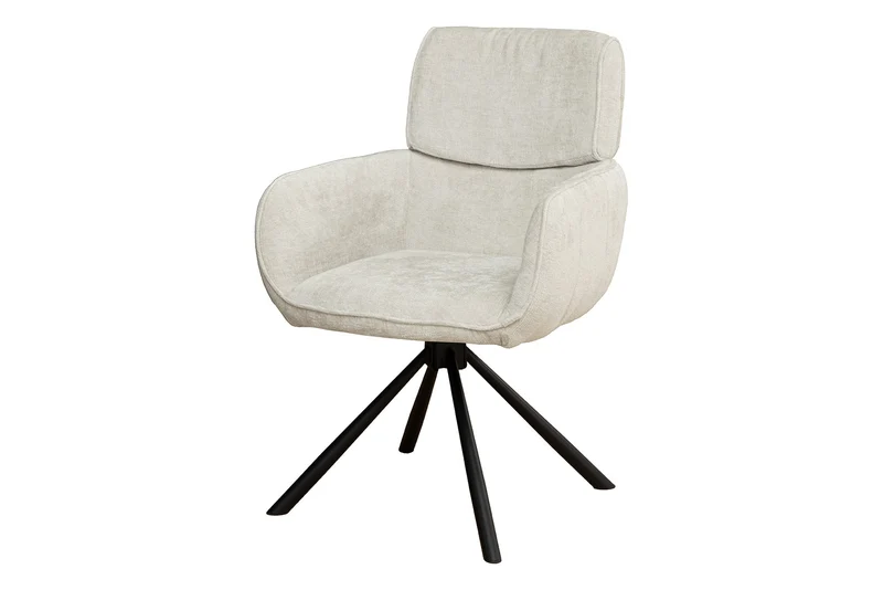 Lot de 2x chaises pivotante rétro UNIQUE pieds métal chenille beige champagne avec accoudoirs