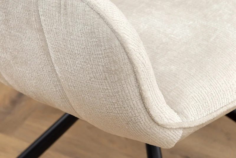 Lot de 2x chaises pivotante rétro UNIQUE pieds métal chenille beige champagne avec accoudoirs