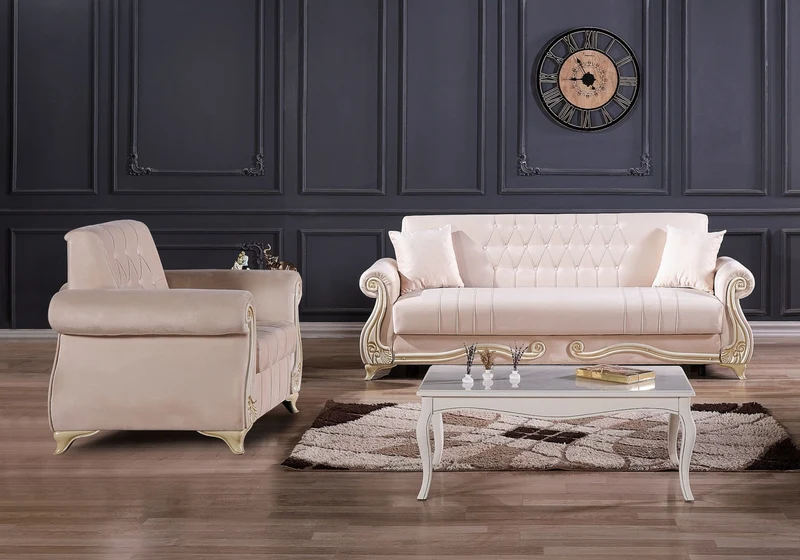 Canapé baroque rose convertible avec coffre – ALYA