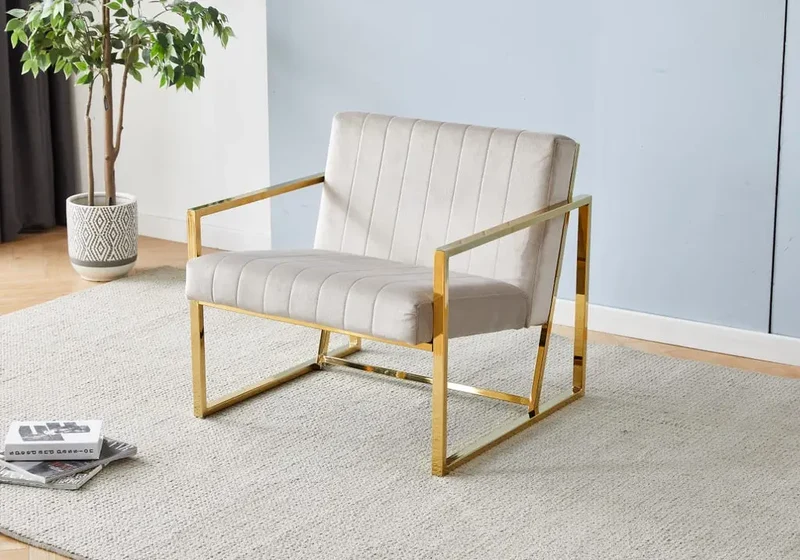 Fauteuil doré velours taupe - Geva