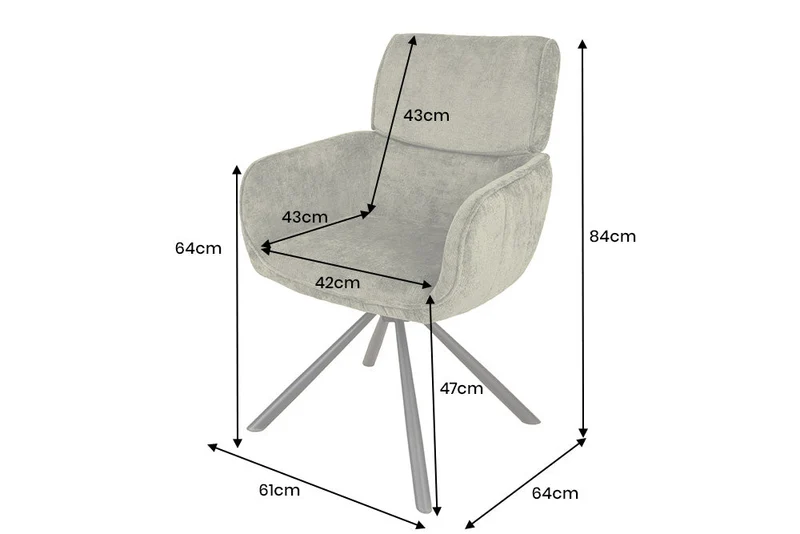 Lot de 2x chaises pivotante rétro UNIQUE en chenille marron rouille pieds en métal noir avec accoudoirs
