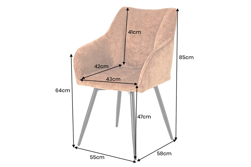 Lot de 2x chaises pivotante rétro UNIQUE en chenille marron rouille pieds en métal noir avec accoudoirs