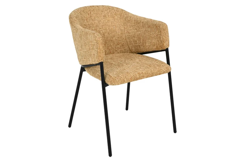 Lot de 2x chaises design NOBLESSE en chenille jaune moutarde, structure en métal noir