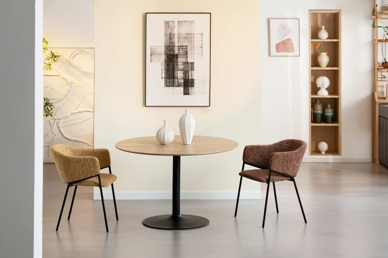Lot de 2x chaises design NOBLESSE en chenille jaune moutarde, structure en métal noir