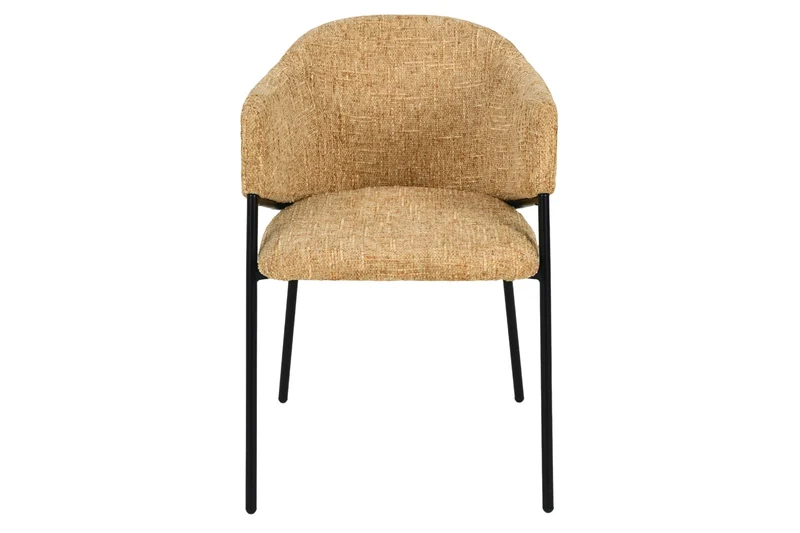 Lot de 2x chaises design NOBLESSE en chenille jaune moutarde, structure en métal noir