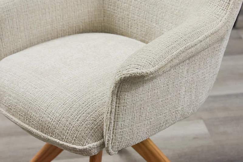 Lot de 2x chaises pivotante LE GRAND beige chenille chêne naturel bois massif avec accoudoirs