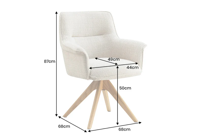 Lot de 2x chaises pivotante LE GRAND beige chenille chêne naturel bois massif avec accoudoirs