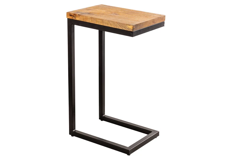 Table d'appoint en bois massif GASTON 65cm manguier naturel métal noir fait main