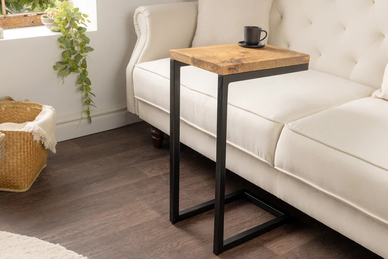 Table d'appoint en bois massif GASTON 65cm manguier naturel métal noir fait main