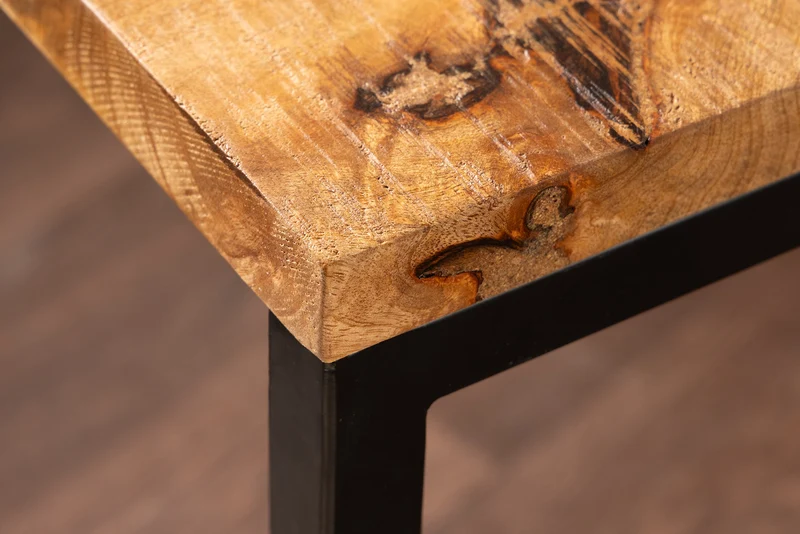 Table d'appoint en bois massif GASTON 65cm manguier naturel métal noir fait main