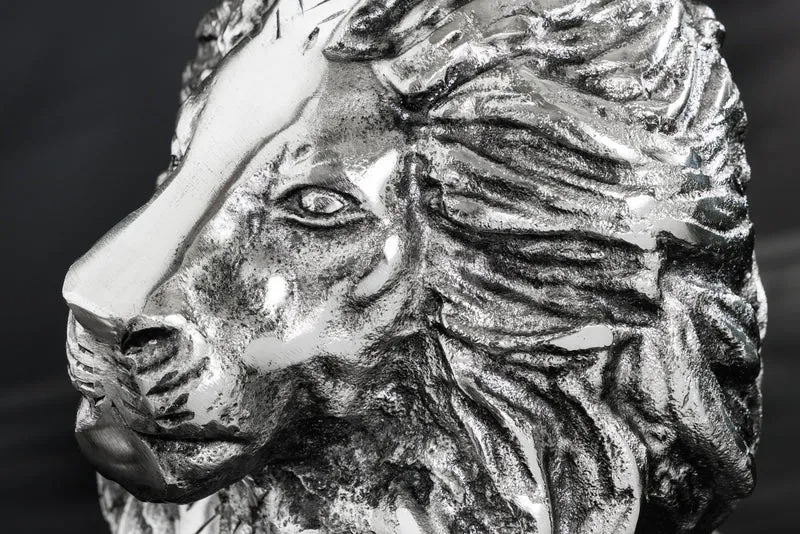 Table d'appoint ronde WILDLIFE LION 60cm argent antique métal verre sculpture lion