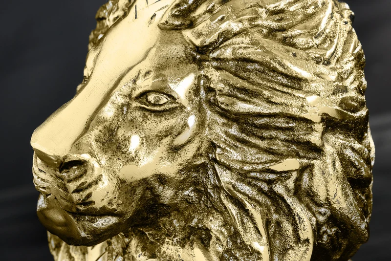 Table d'appoint ronde WILDLIFE LION 60cm sculpture lion en métal doré antique et verre