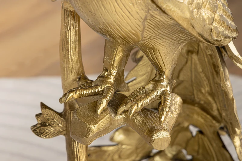 Table d'appoint ronde WILDLIFE PEACOCK 75cm or antique métal blanc marbre sculpture paon