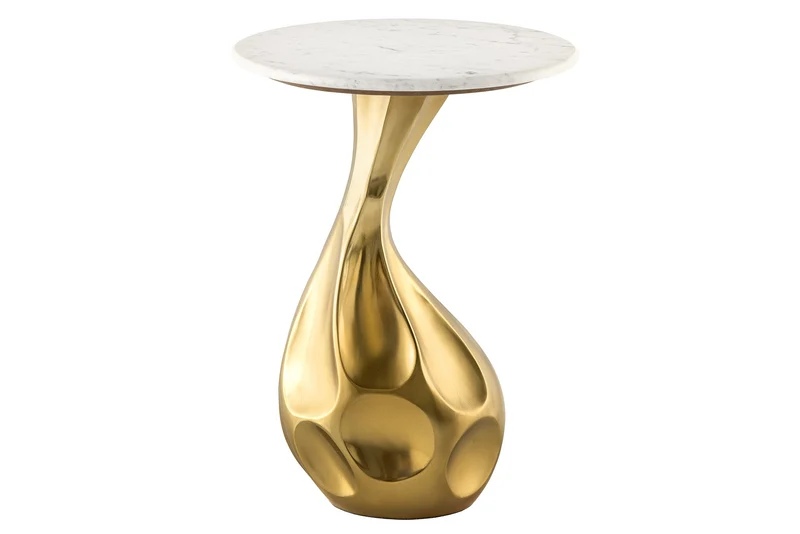 Table d'appoint ronde TEAR 60 cm or blanc avec plateau en marbre fait main
