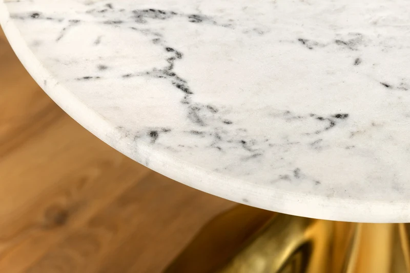 Table d'appoint ronde TEAR 60 cm or blanc avec plateau en marbre fait main