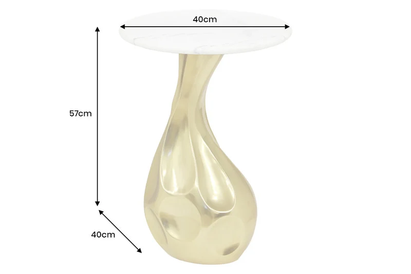 Table d'appoint ronde TEAR 60 cm or blanc avec plateau en marbre fait main