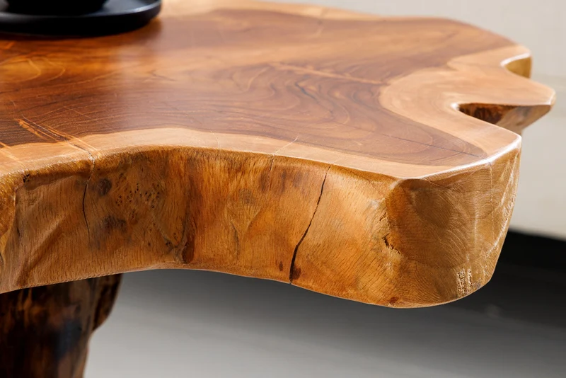 Table d'appoint en bois massif ROOT 40 cm en teck naturel en bois de racine au design sur pilotis