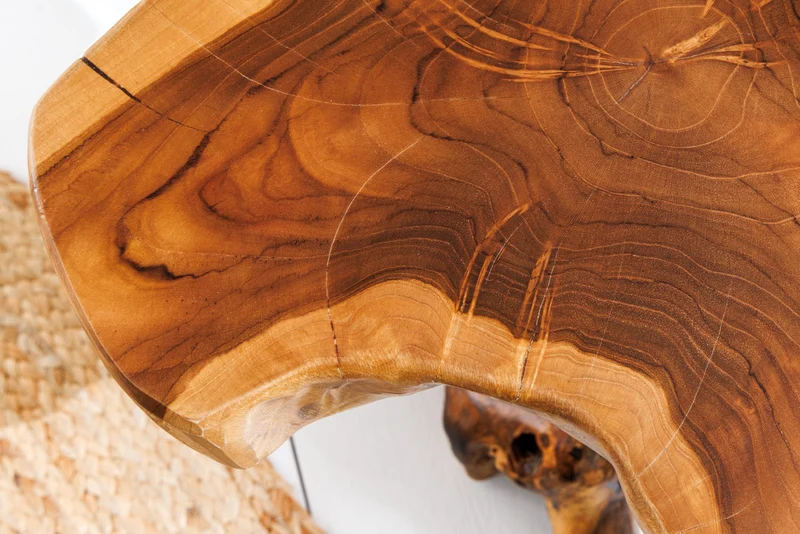 Table d'appoint en bois massif ROOT 40 cm en teck naturel en bois de racine au design sur pilotis