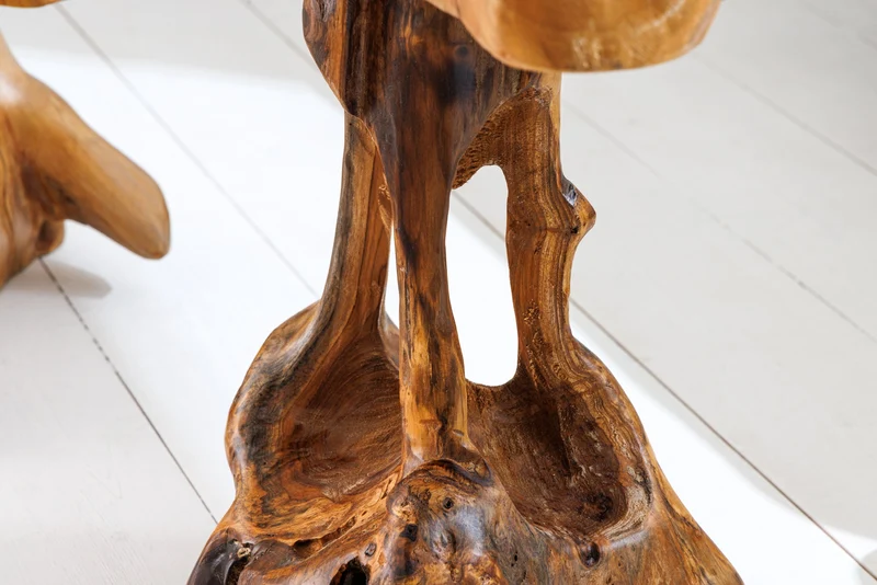 Table d'appoint en bois massif ROOT 40 cm en teck naturel en bois de racine au design sur pilotis