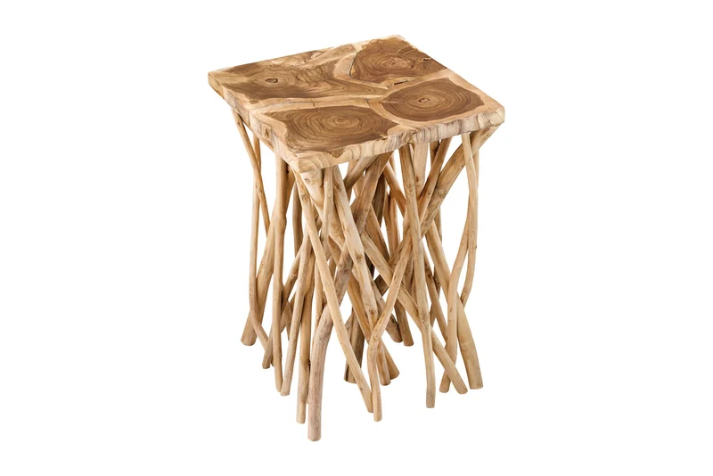 Table d'appoint carrée en bois massif DRIFTWOOD 60 cm en teck naturel au design sur pilotis