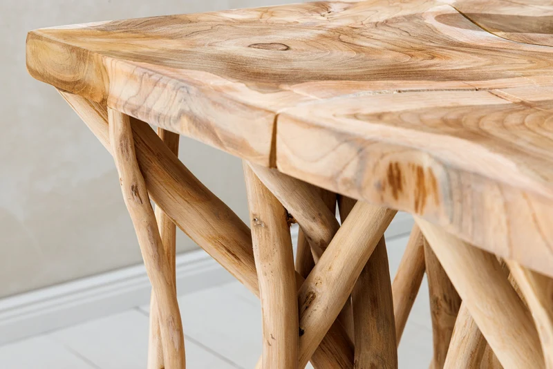 Table d'appoint carrée en bois massif DRIFTWOOD 60 cm en teck naturel au design sur pilotis