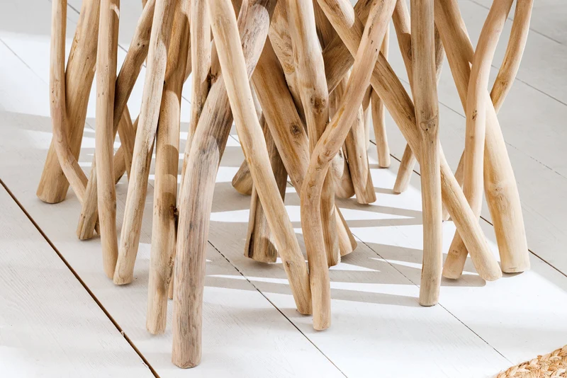 Table d'appoint carrée en bois massif DRIFTWOOD 60 cm en teck naturel au design sur pilotis