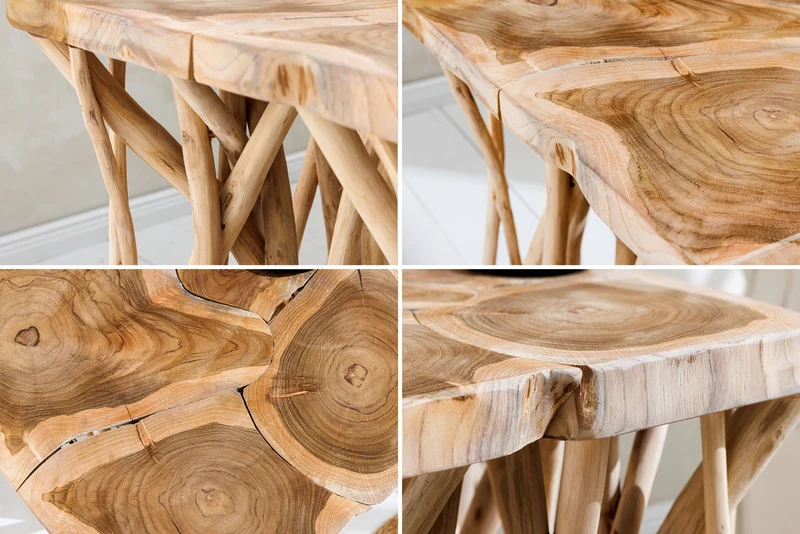 Table d'appoint carrée en bois massif DRIFTWOOD 60 cm en teck naturel au design sur pilotis