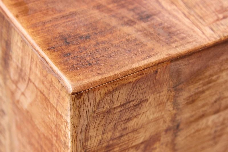 Table d'appoint massive FACTORY 45cm en bois de manguier naturel flammé sur roulettes
