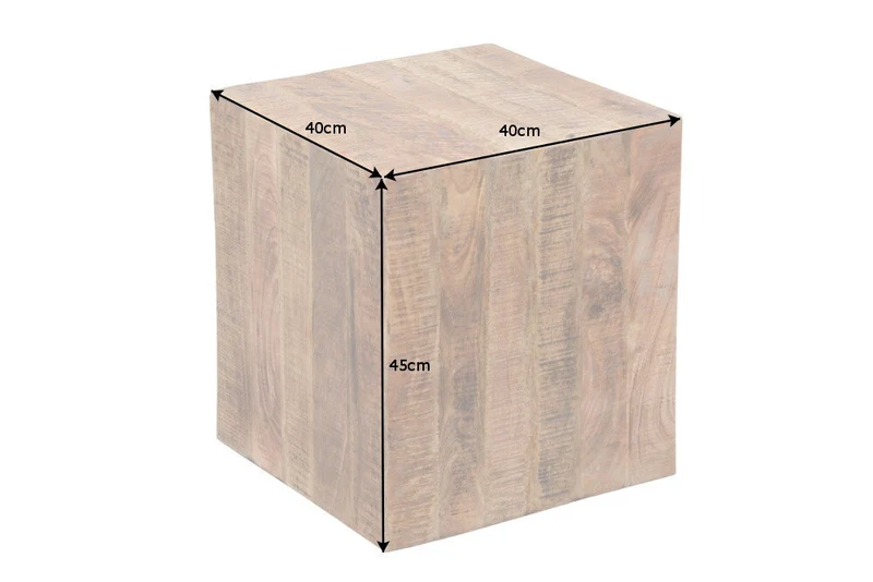 Table d'appoint massive FACTORY 45cm en bois de manguier naturel flammé sur roulettes