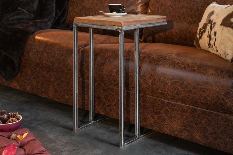 Ensemble de 2 tables d'appoint industrielles BARRACUDA 45 cm en bois massif Salholz avec structure en métal fléchi