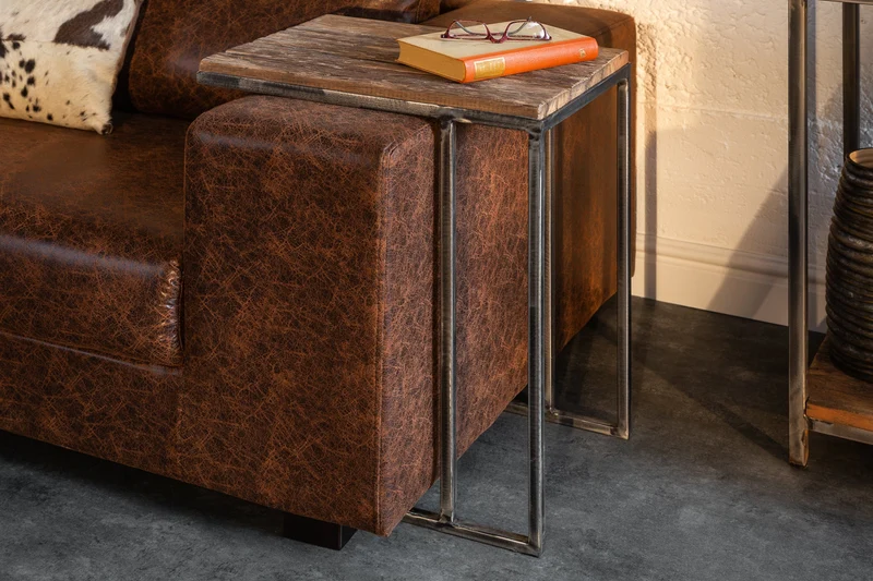 Ensemble de 2 tables d'appoint industrielles BARRACUDA 45 cm en bois massif Salholz avec structure en métal fléchi