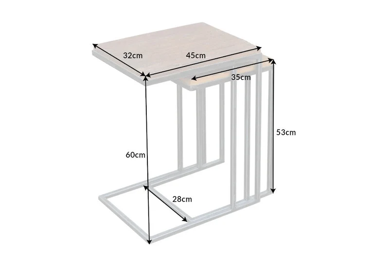 Ensemble de 2 tables d'appoint industrielles BARRACUDA 45 cm en bois massif Salholz avec structure en métal fléchi