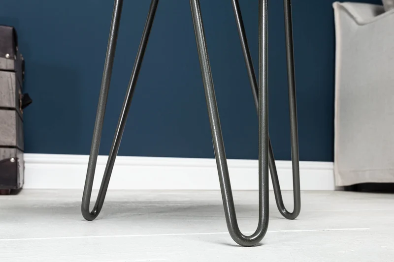 Table d'appoint ronde GOA 45cm bois d'acacia massif gris disque pieds épingles métal