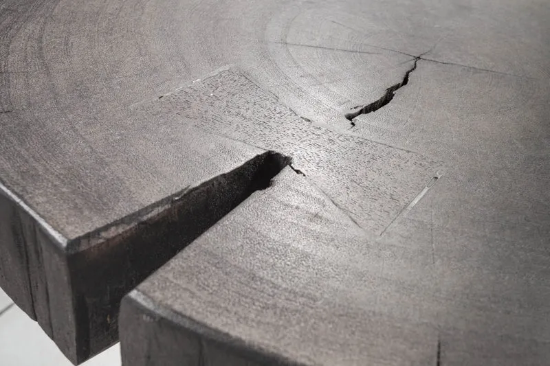 Table d'appoint ronde GOA 45cm bois d'acacia massif gris disque pieds épingles métal