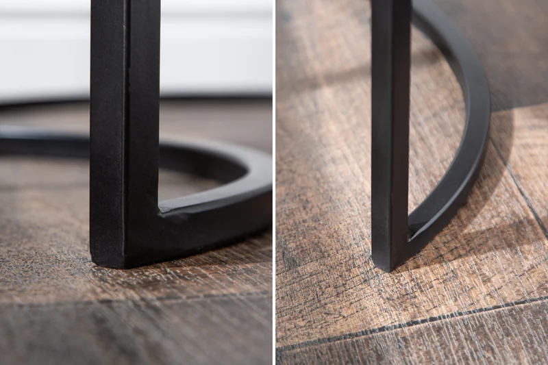 Ensemble industriel de 2 tables d'appoint ELEMENTS 60cm en bois de manguier massif, rondes, structure en métal noir