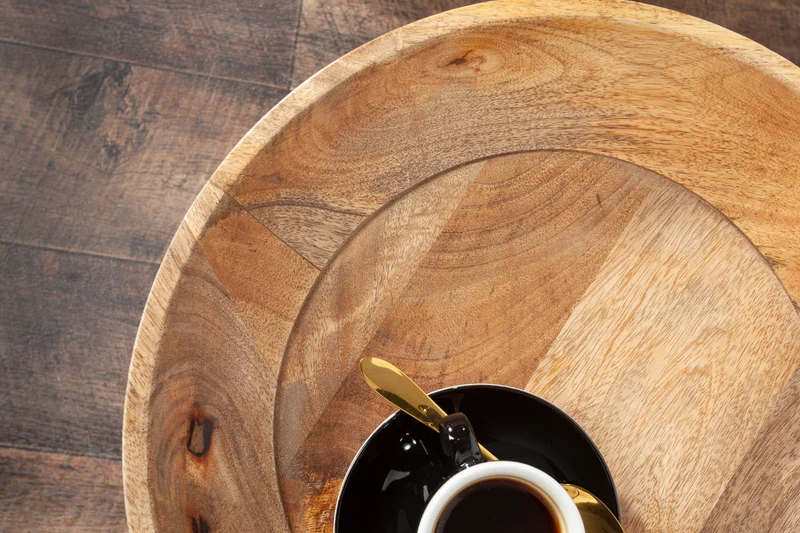 Table d'appoint massive PURE NATURE 35cm en bois de manguier naturel ronde avec pieds en métal noir