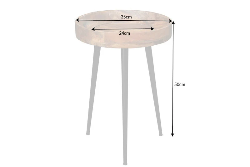 Table d'appoint massive PURE NATURE 35cm en bois de manguier naturel ronde avec pieds en métal noir