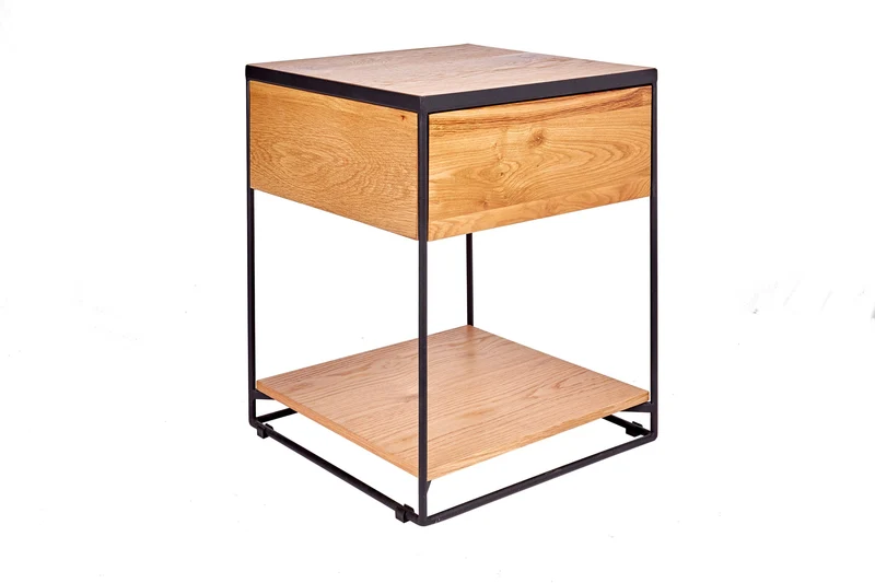 Table d'appoint moderne SCORPION 50cm design chêne sauvage table de chevet en métal avec tiroir