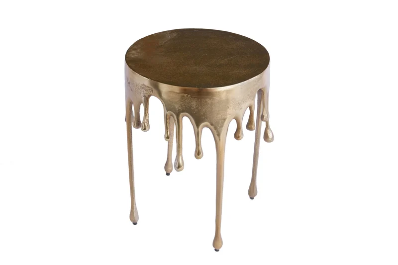 Table d'appoint extravagante LIQUID LINE 50cm design goutte d'or métal aluminium ronde