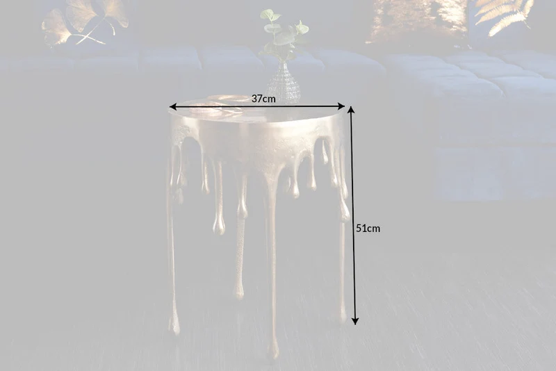 Table d'appoint extravagante LIQUID LINE 50cm design goutte d'or métal aluminium ronde