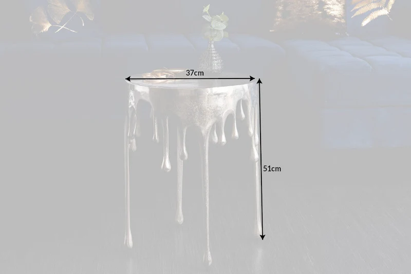 Table d'appoint extravagante LIQUID LINE 50cm design goutte argent métal aluminium ronde