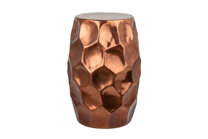 Table d'appoint artisanale ORGANIC ORIENT 50cm métal cuivré martelé design nid d'abeille ronde
