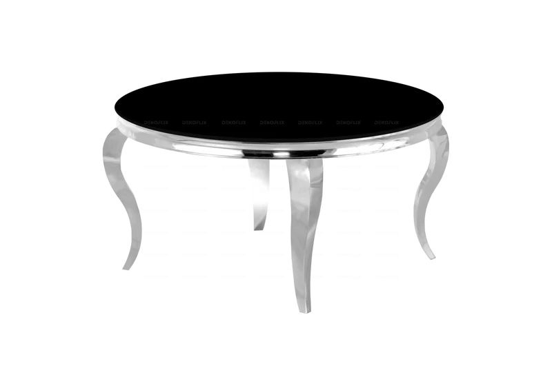 Table basse ronde verre noir et pieds argent - Neo