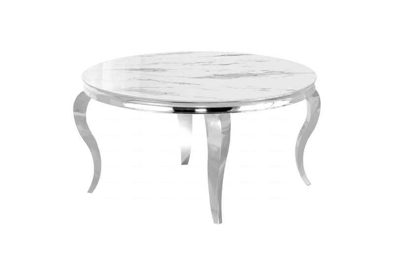 Table basse ronde marbre blanc pieds argent - Neo